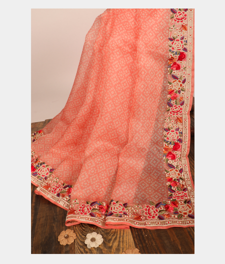 Peach Kora Organza Printed Saree T286551-image