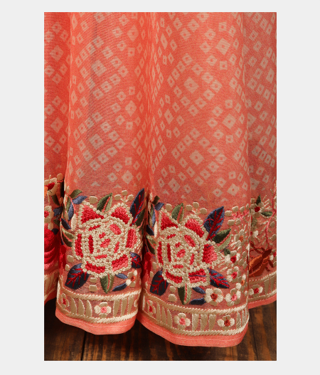 Peach Kora Organza Printed Saree T2865512