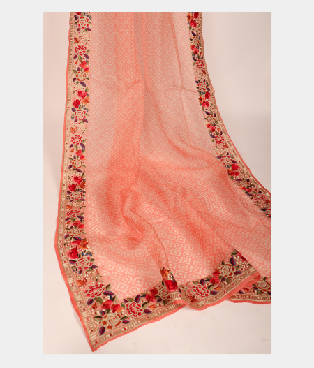 Peach Kora Organza Printed Saree T2865513