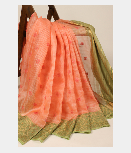 Peach Silk Kota Embroidery Saree T287737-image