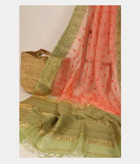 Peach Silk Kota Embroidery Saree T2877372