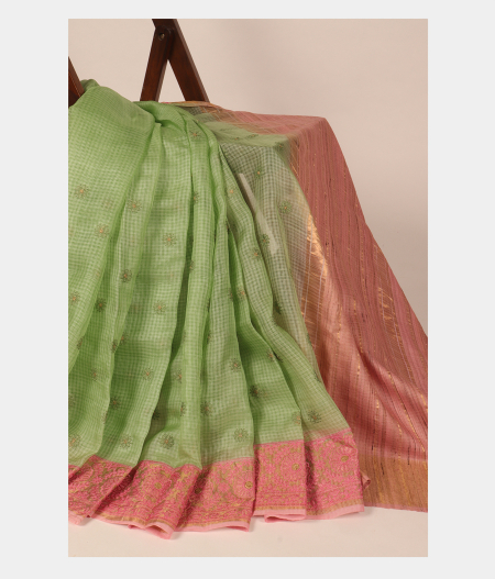 Green Silk Kota Embroidery Saree T287739-image
