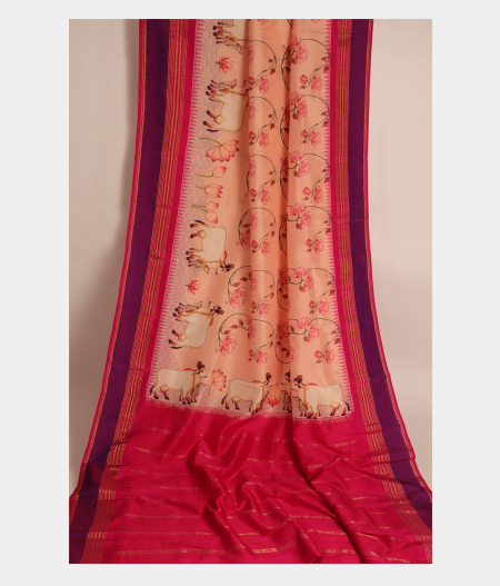 Peach Printed Soft Silk Saree T2844702