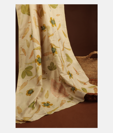 Off White Printed Silk Saree T289435-image