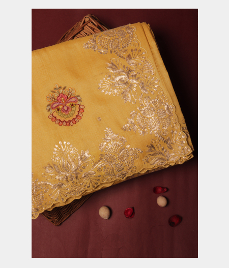 Yellow Tussar Embroidery Saree T271969-image