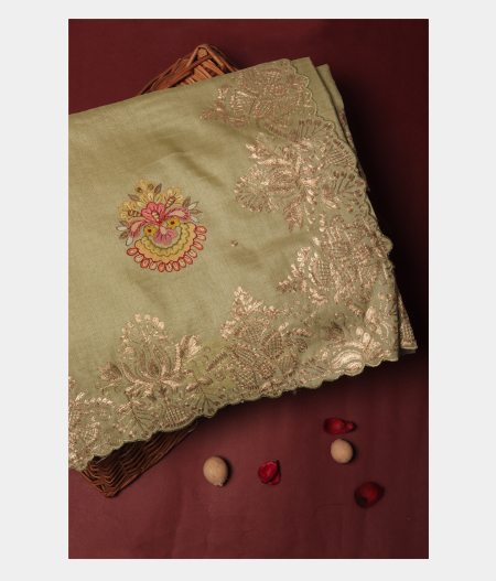 Green Tussar Embroidery Saree T271967-image