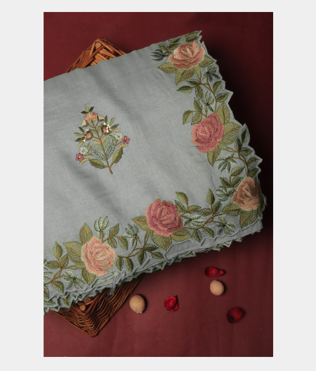 Bluish Grey Tussar Embroidery Saree T271958-image