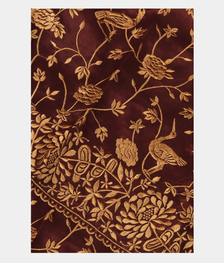 Deep Brown Kora Organza Embroidery Saree T272768-image