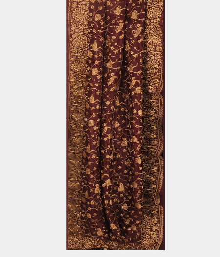 Deep Brown  Kora Organza Embroidery Saree T2727682