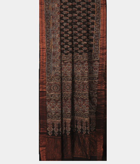 Black Ajrakh Cotton SareeT2904132