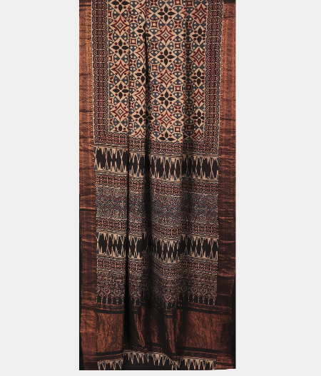 Beige Ajrakh Cotton Saree T2904162