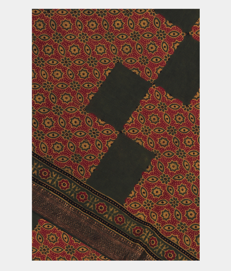 Green Ajrakh Cotton Saree T290418-image