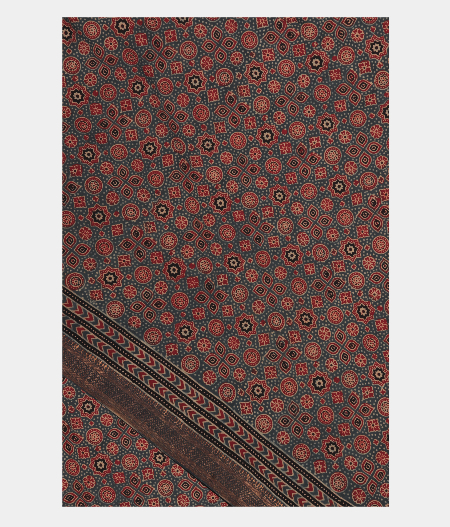 Bluish Grey Ajrakh Cotton Saree T290423-image
