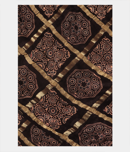 Black Bandhani Gajji Silk With Ajrakh T288799-image