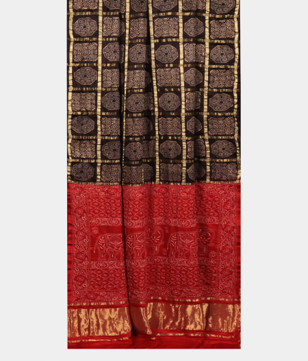 Black Bandhani Gajji Silk With Ajrakh T2887992