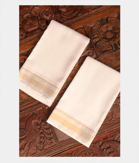 White Handwoven Kanjivaram Silk Dhoti and Vastharam T293937-image