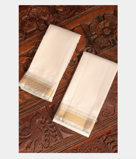 White Handwoven Kanjivaram Silk Dhoti and Vastharam T295015-image