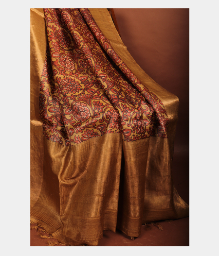 Light Khaki Brown Tussar Printed Saree T279161-image