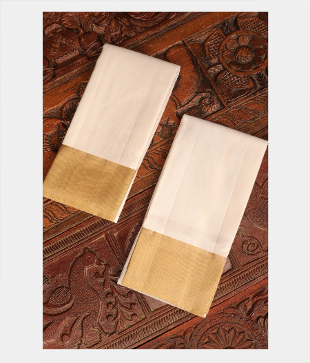White Handwoven Kanjivaram Silk Dhoti and Vastharam T289706-image