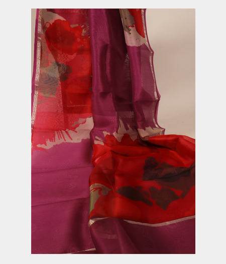 Purple Kora Organza Printed Saree T2931542