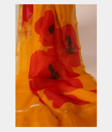 Yellow Kora Organza Printed Saree T2931692