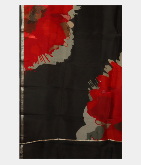 Black Kora Organza Printed Saree T2931645