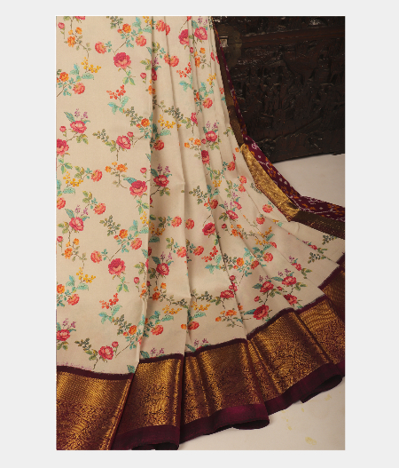 Grey Ikat Silk Saree T2937512