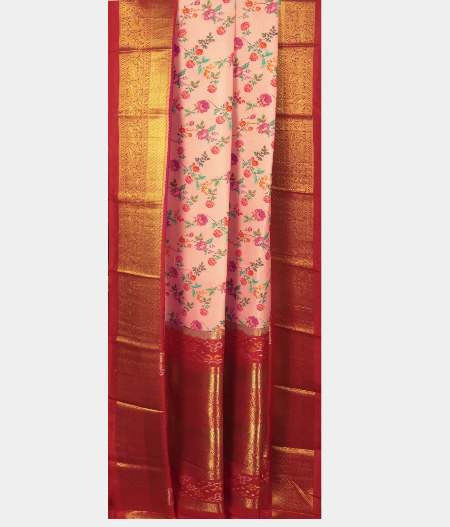 Light Pink Ikat Silk Saree T2937525