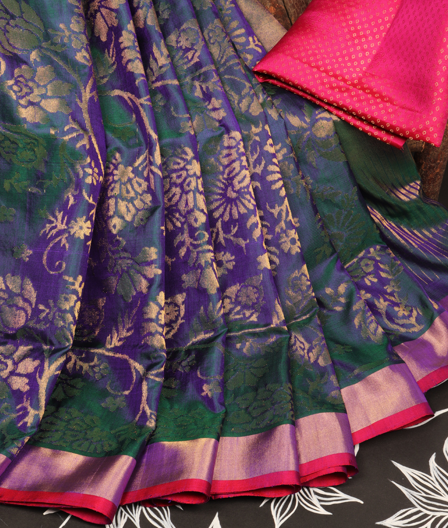 Peacock Blue Uppada Silk Saree T1096882