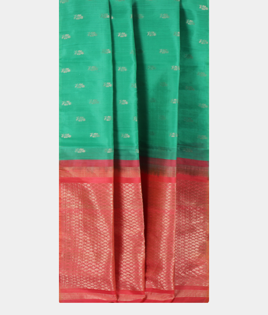 Turquoise Green Woven Raw Silk Saree T2824032