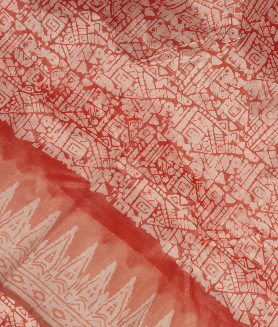 Peach and off white Printed Raw Silk Saree T271907-image