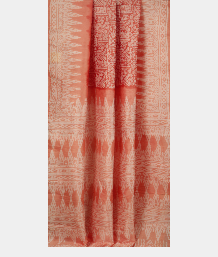 Peach and off white Printed Raw Silk Saree T2719072