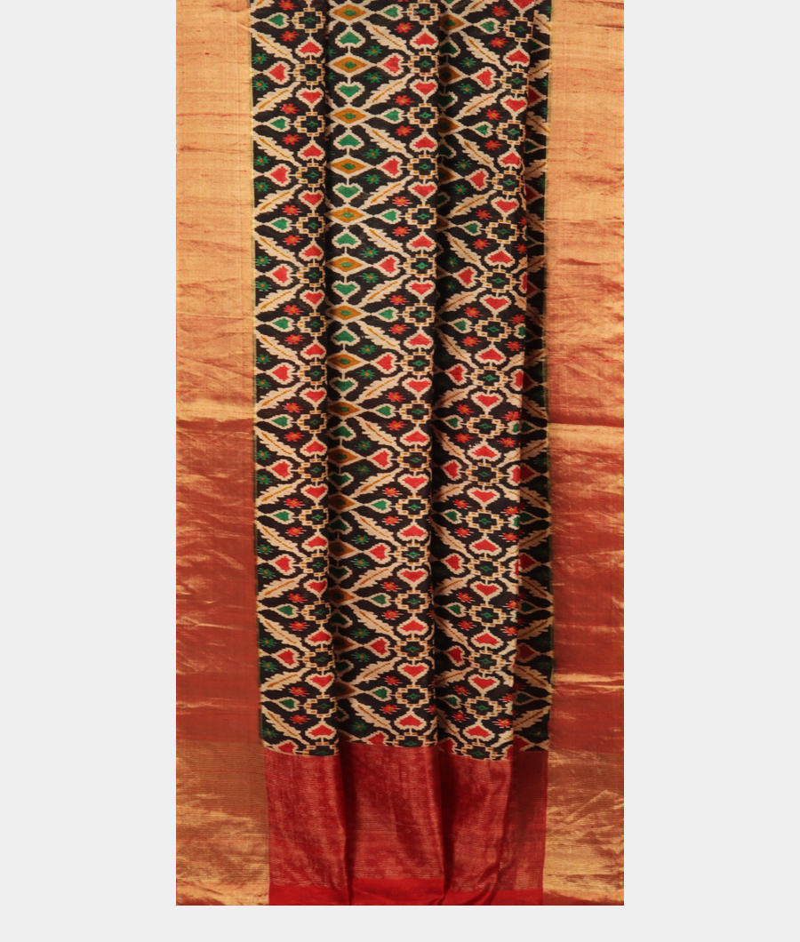 Black Printed Raw Silk Saree T2817212