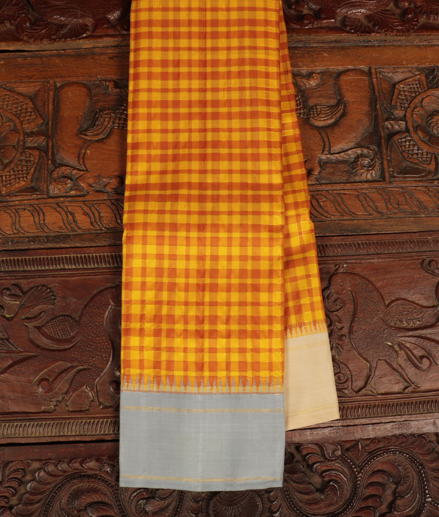 Yellow and Brown Handwoven Kanjivaram Silk Saree T136667-image