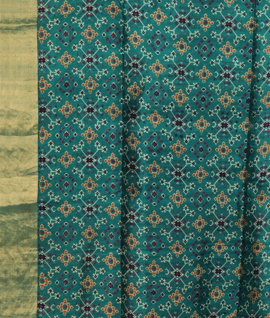 Blue Printed Raw Silk Saree T2816923