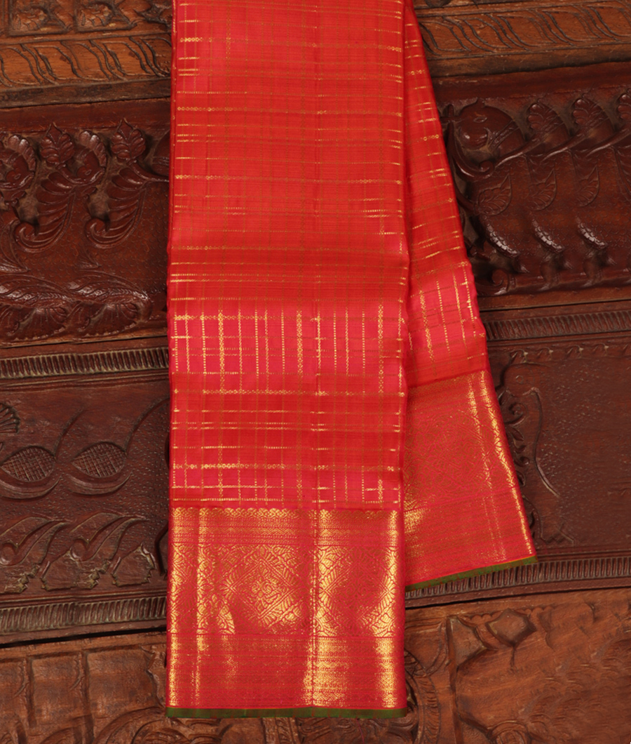 Pinkish Orange Handwoven Kanjivaram Silk Saree T231802-image