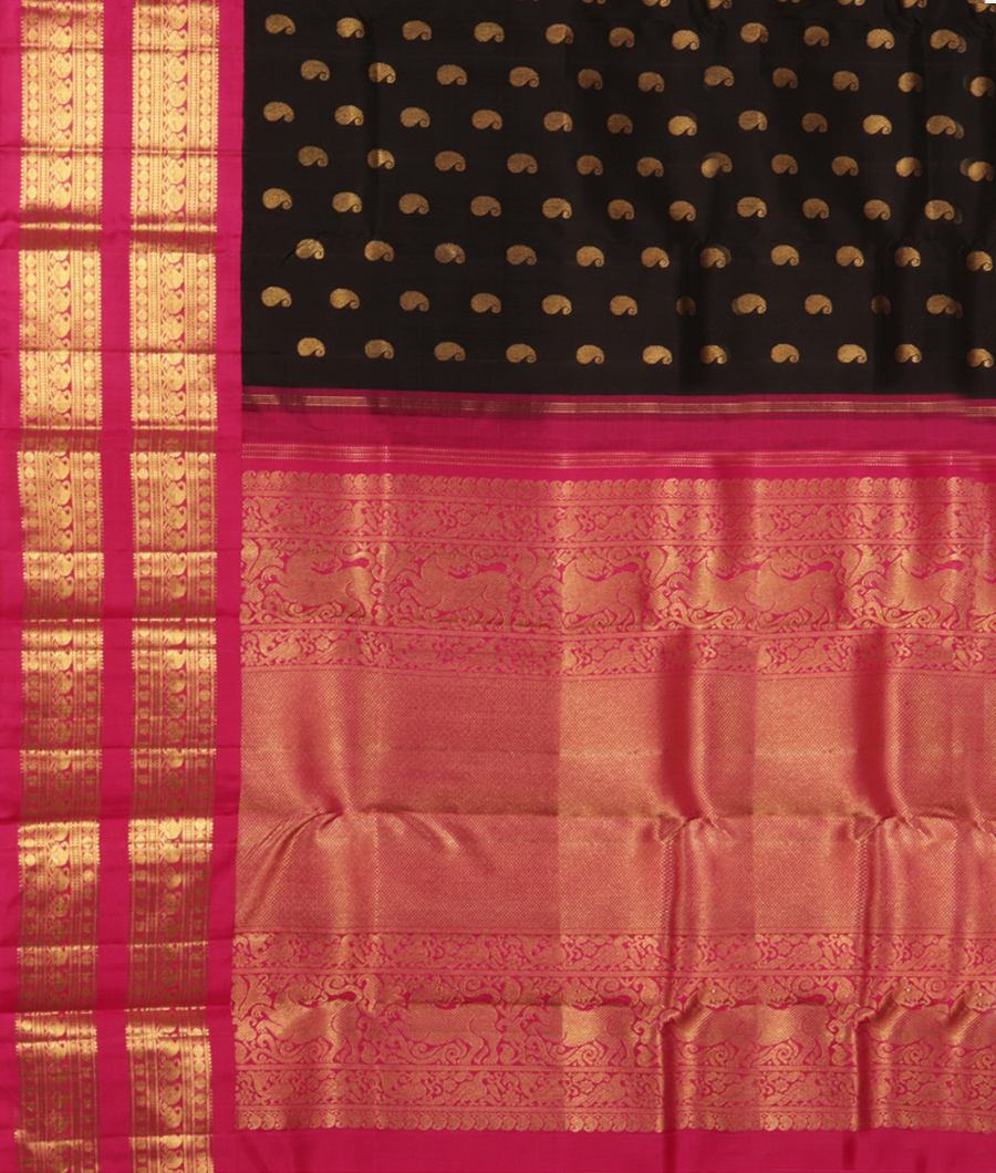 Black Handwoven Kanjivaram Silk Saree T1824994
