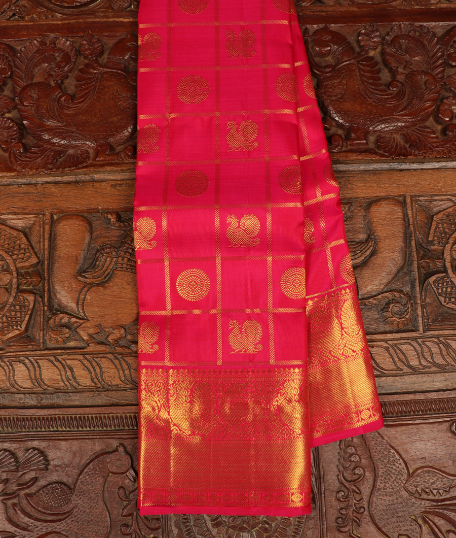 Reddish Pink Handwoven Kanjivaram Silk Saree T273776-image