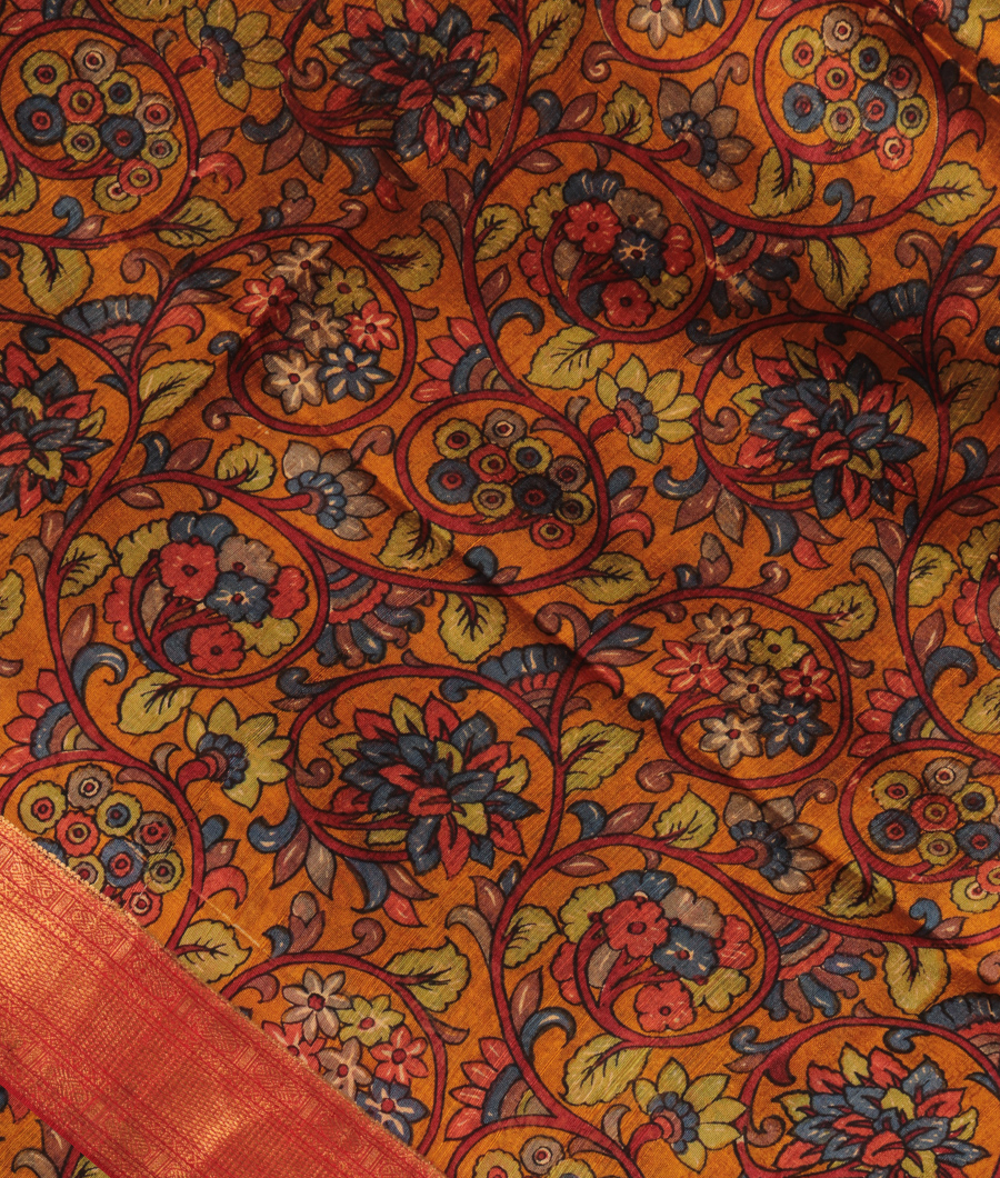 Mustard Yellow Printed Raw Silk Saree T289608-image