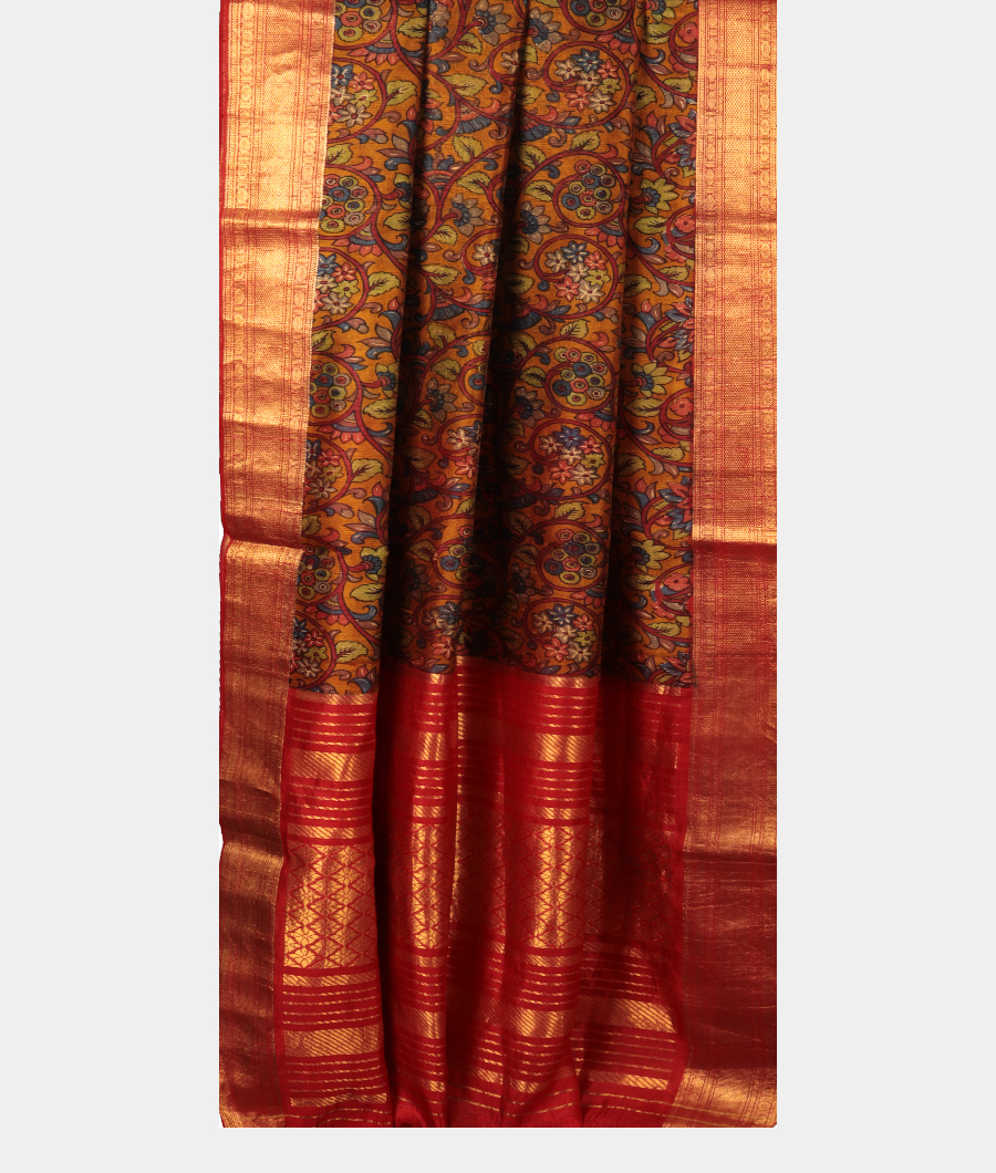 Mustard Yellow Printed Raw Silk Saree T2896082