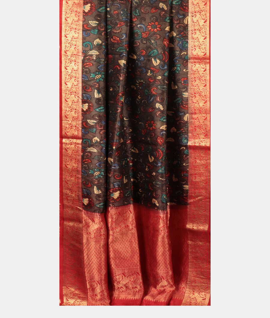 Grey Printed Raw Silk Saree T2586362