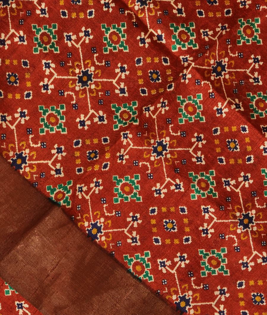 Rust Printed Raw Silk Saree T291284-image