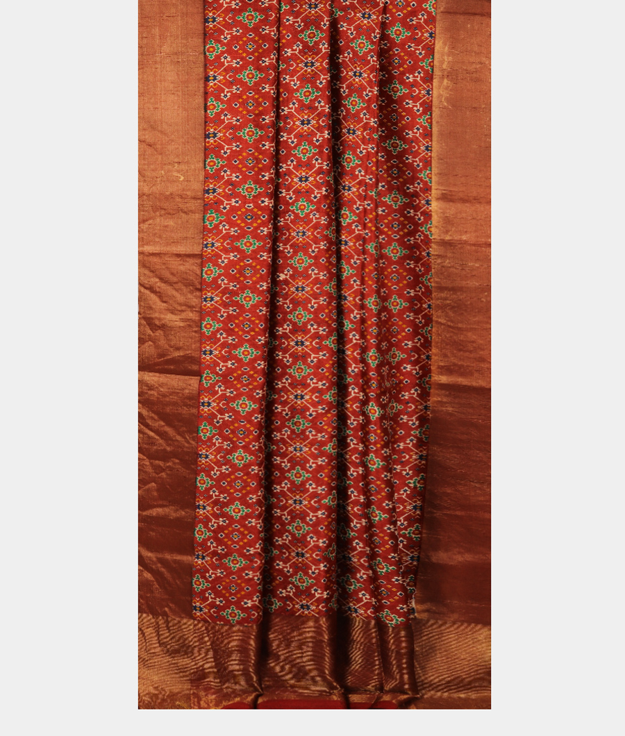 Rust Printed Raw Silk Saree T2912842