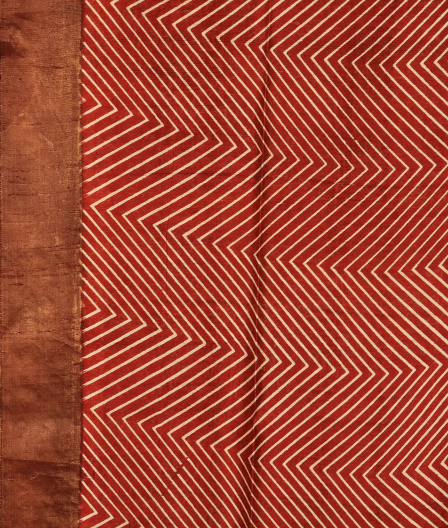 Rust Printed Raw Silk Saree T2912843