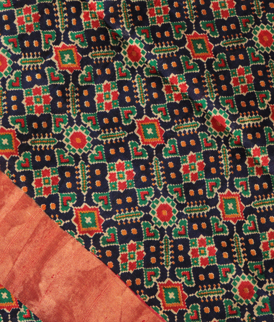 Blue Printed Raw Silk Saree T291300-image