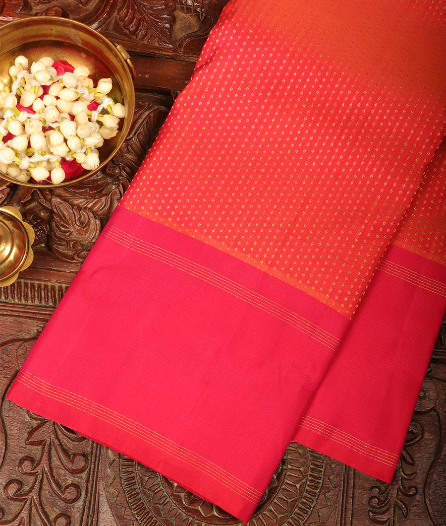 Pinkish Orange Handwoven Kanjivaram Silk Saree-image