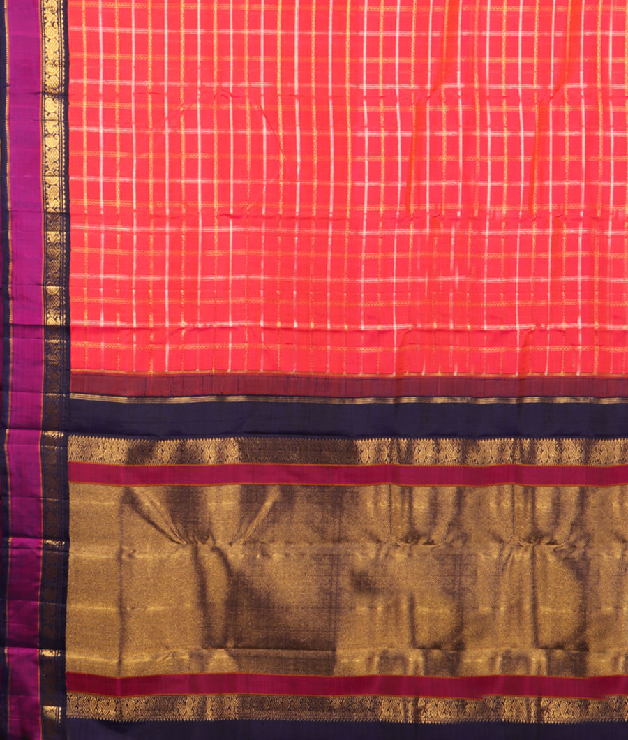 Pinkish Orange Handwoven Kanjivaram Silk Saree T2883524
