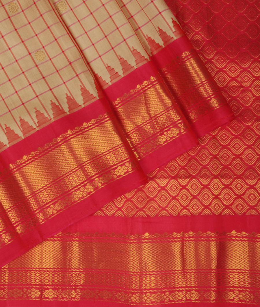Beige Gadwal Silk Saree T2778922