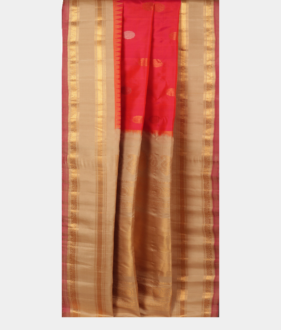 Pinkish Orange  Gadwal Silk Saree T2778902