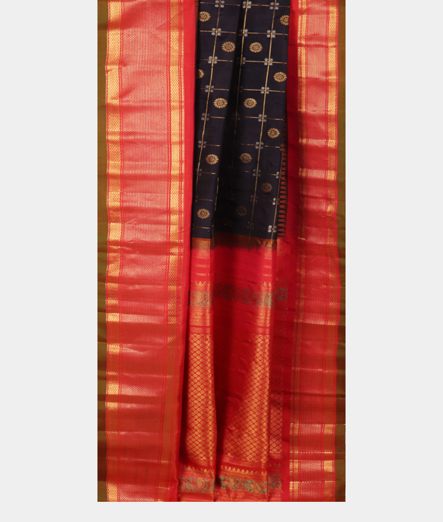 Dark Blue Gadwal Silk Saree T2779082
